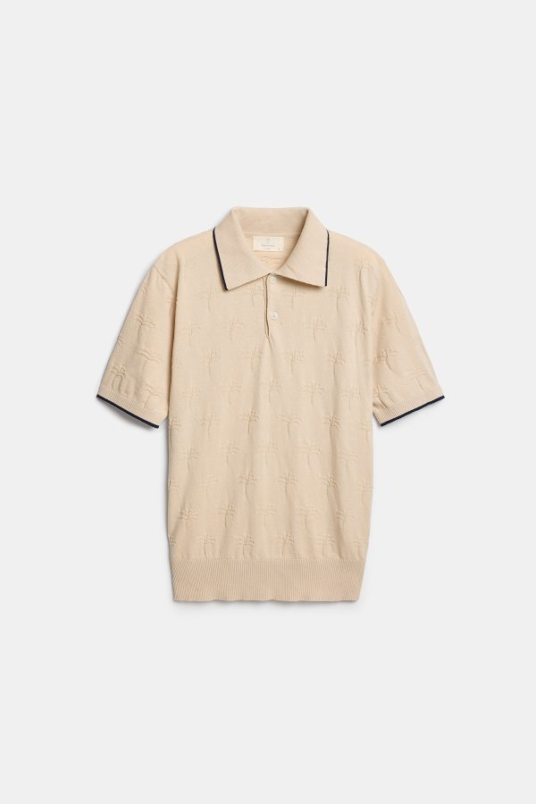 Palmiye Desenli Polo Yaka Triko Tişört
