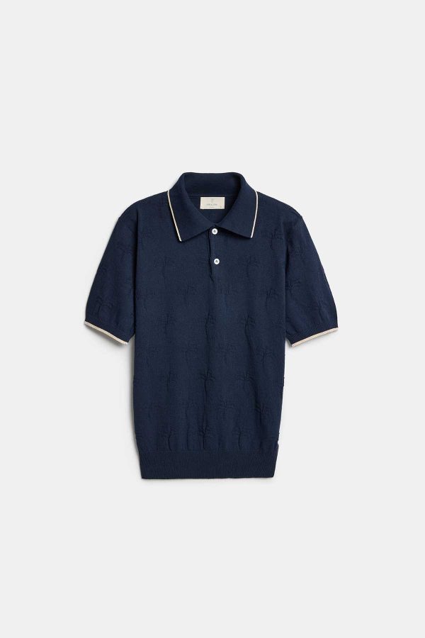 Palmiye Desenli Polo Yaka Triko Tişört