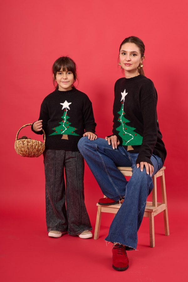 Çam Ağacı Desenli Unisex Yılbaşı Kazağı