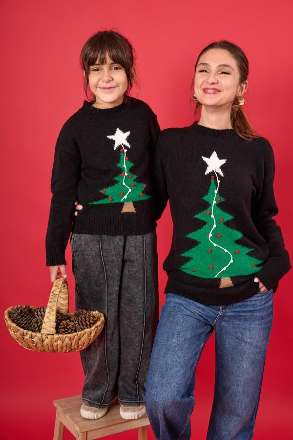 Çam Ağacı Desenli Unisex Yılbaşı Kazağı