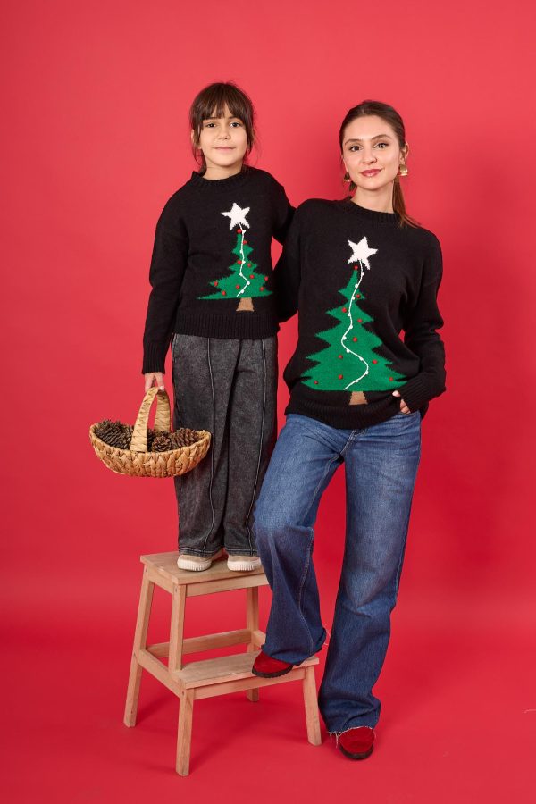 Çam Ağacı Desenli Unisex Yılbaşı Kazağı