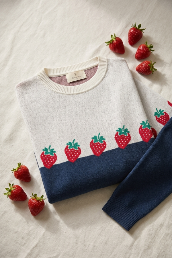 Peraluna Strawberry Kazak, O Yaka Kadın Triko Mevsimlik Kazak
