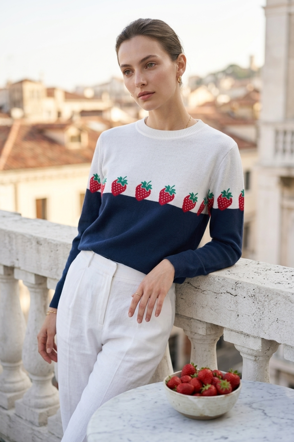 Peraluna Strawberry Kazak, O Yaka Kadın Triko Mevsimlik Kazak