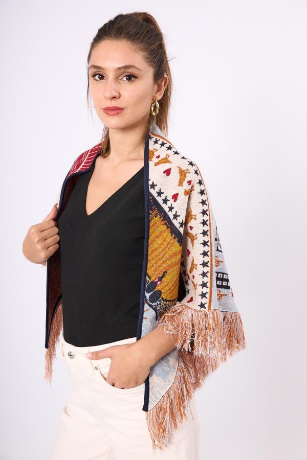 Jakarlı Triko Şal - Lacivert Multi